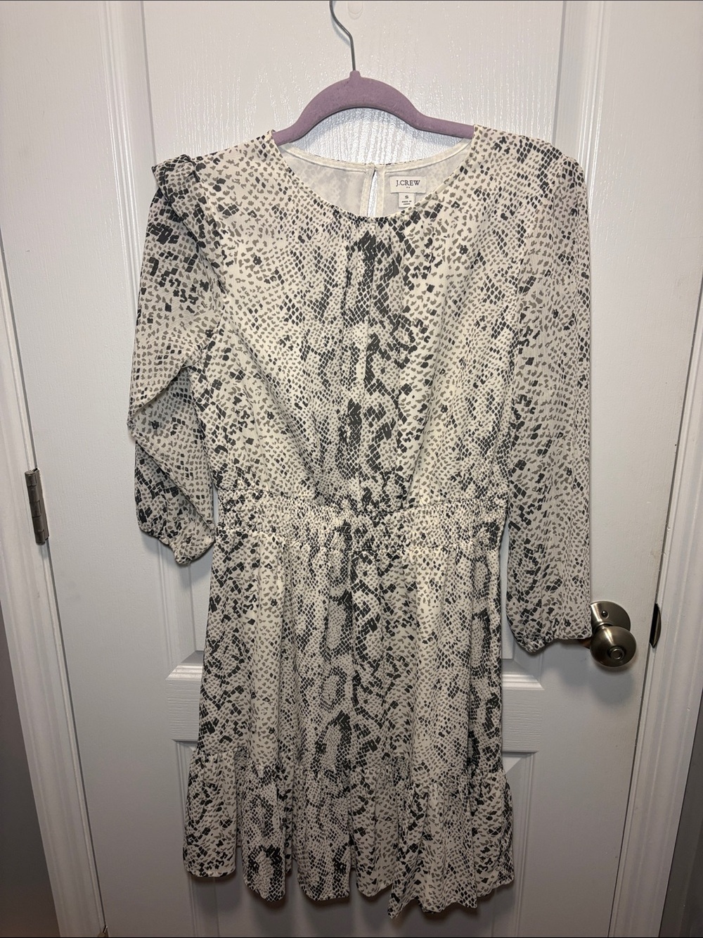 J. Crew Black and White Snake-Print Long Sleeve Dress